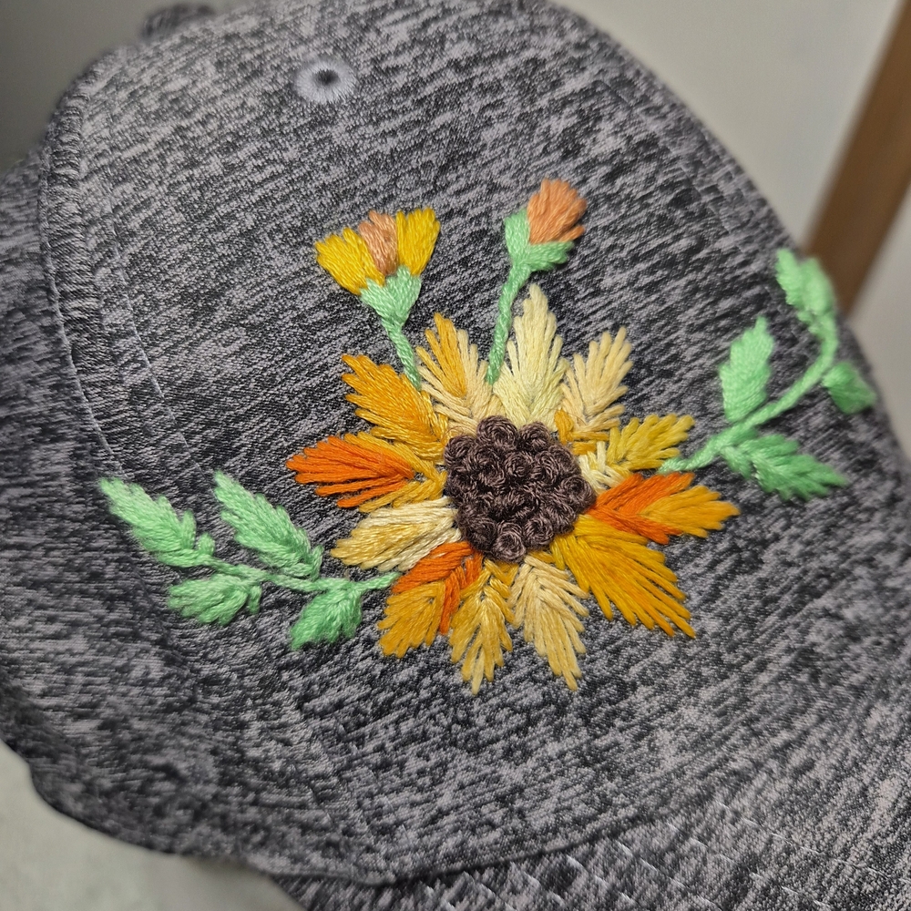Embroidered Sunflower Cap - Gray